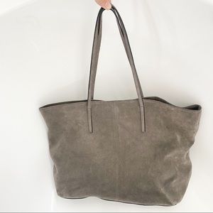 GARNET HILL Gray Suede Leather Tote